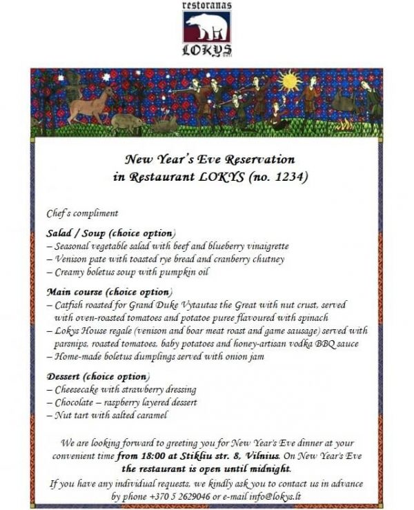 New Year's Eve dinner reservation